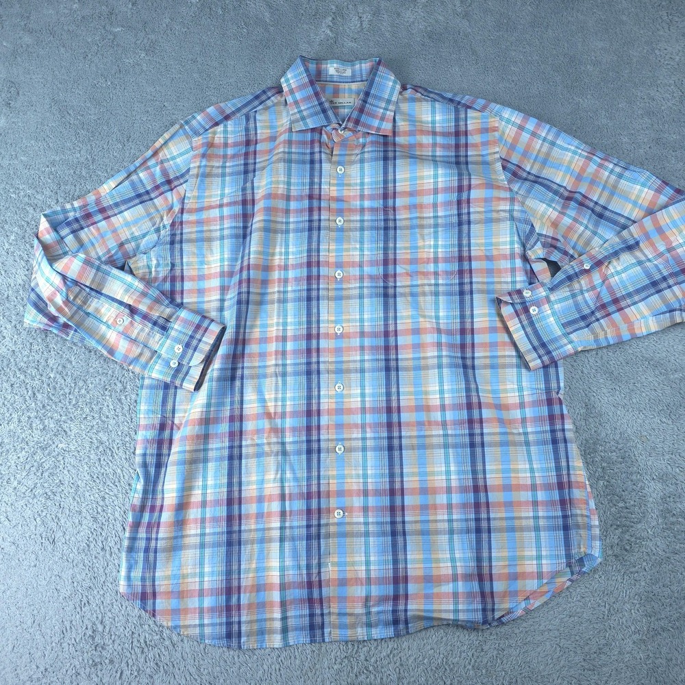 Peter Millar Shirt Mens XL Multicolor Plaid Long Sleeve Button Up Cotton Casual